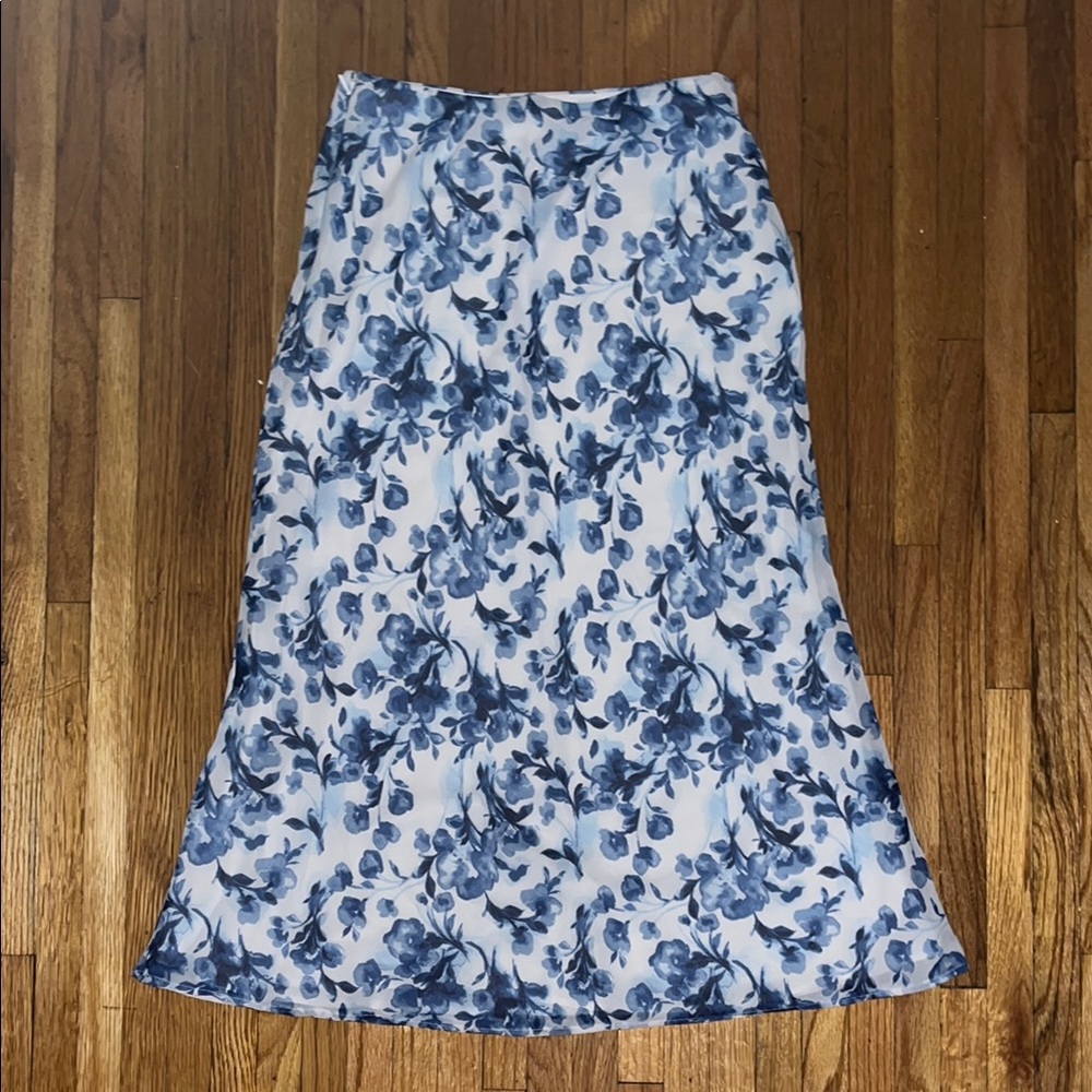 A&F Floral Blue and White Midi Skirt